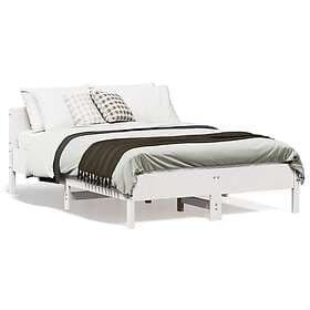 vidaXL Sängram med huvudgavel vit 135x190 cm massiv furu
