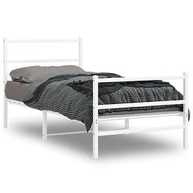 vidaXL Sängram med huvudgavel och fotgavel vit metall 90x190 cm