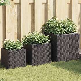 vidaXL Plant Pots 3 pcs Artificial Rattan Black