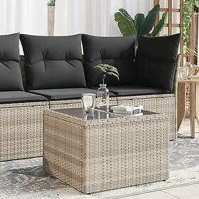 vidaXL Garden Table with glass top light grey 55x55x37 cm polyrattan 366182