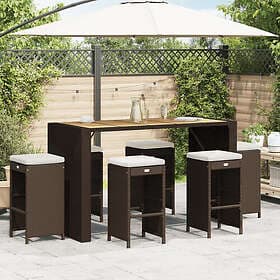 vidaXL Bar Stools for Garden with Cushions 6 pcs brown faux rattan