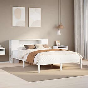 vidaXL Säng med bokhylla utan madrass vit 120x200 cm massiv furu