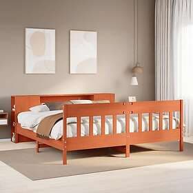 vidaXL Säng med bokhylla utan madrass vaxbrun 180x200cm massiv furu