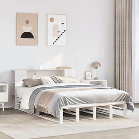 vidaXL Säng med bokhylla utan madrass vit 120x190 cm massiv trä
