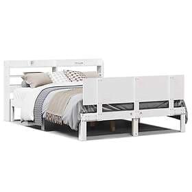 vidaXL Sängram med huvudgavel vit 120x190 cm massiv furu