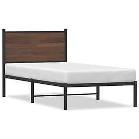 vidaXL Sängram utan madrass metall brun ek 90x190 cm