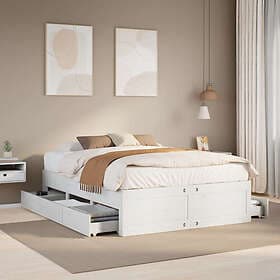 vidaXL Sängram utan madrass med lådor vit 150x200 cm massiv furu