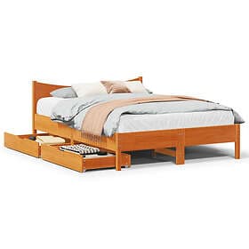 vidaXL Sängram med lådor vaxad brun 140x190 cm massiv furu