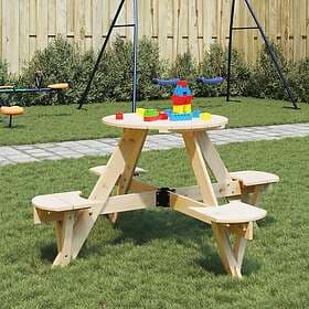 vidaXL Picnic Table with Parasol Hole for 4 Children Round Solid Fir Wood