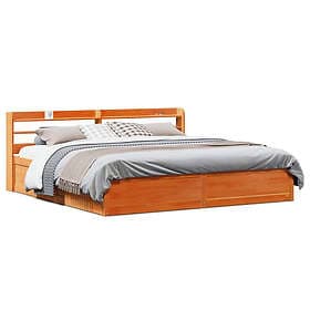 vidaXL Sängram med huvudgavel vaxbrun 200x200 cm massiv furu