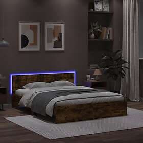 vidaXL Sängram med huvudgavel och LED rökfärgad ek 160x200 cm