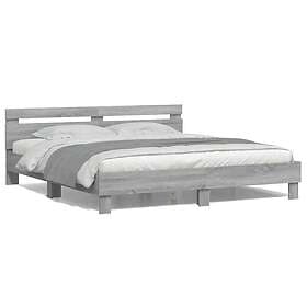 vidaXL Bed Frame with headboard and LED grey sonoma 160x200 cm