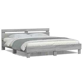 vidaXL Bed Frame with Headboard and LED grey sonoma 200x200 cm engineered wood