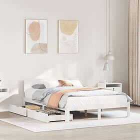 vidaXL Sängram med lådor vit 160x200 cm massiv furu