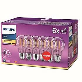 Philips LED-klassisk ersätter 40 W, E27, A60, 6-pack, varmvit (2 700 Kelvin), 47