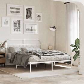 vidaXL Sängram med huvudgavel metall vit 150x200 cm