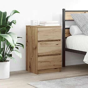 vidaXL Sängbord med 3 lådor hantverksmässig ek 39x35x65 cm