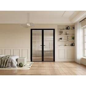 Vente Unique LOXTON Folding Door Aluminum Tempered Glass Black