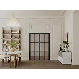 Vente Unique SEROTO Reversible Double Swing Door Aluminum Smoked Tempered Glass 
