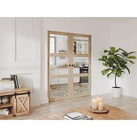 Vente Unique ACOSTA II Sliding Door Wood Tempered Glass 3-Window 2 x H205 x L93 