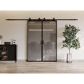 Vente Unique LINCI II Sliding Door Aluminum Frosted Tempered Glass 2 x H205 x L7