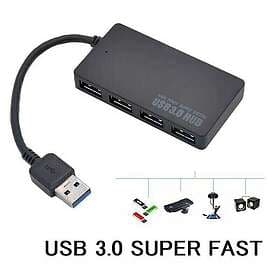 INF USB 3,0 hub med 4 portar Svart