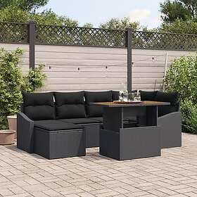 vidaXL Lounge Set 7 Pieces Black Rattan