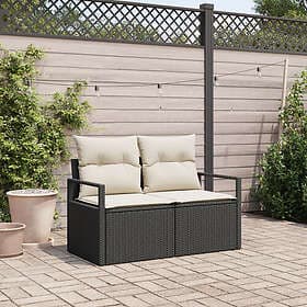vidaXL Garden Sofa 2-Seater with Storage and Cushions Black Poly Rattan