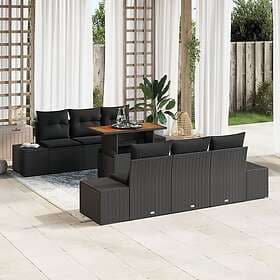 vidaXL Garden Sofa Set of 7 Black Rattan Outdoor Furniture Table Rectangular