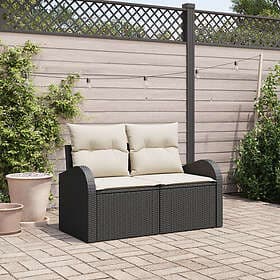 vidaXL Lounge Set 2 Seater with Cushions Black Poly Rattan
