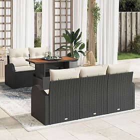 vidaXL 6-piece garden dining set with cushions black polyrattan acacia 367625