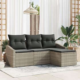 vidaXL Lounge Set 4 Pieces with Cushions Light Gray Poly Rattan