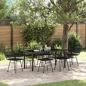 vidaXL Lounge Set 7 Pieces Black Poly Rattan