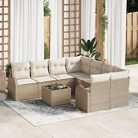 vidaXL 9-delars trädgårdsoffset med dynor beige polyrotting 3345981
