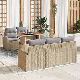 vidaXL Lounge Set 6 Pieces with Cushions Beige Poly Rattan Acacia