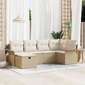 vidaXL Lounge Set 6 Pieces with Cushions Beige Poly Rattan