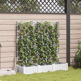 vidaXL Trädgårdsplanterare med spaljé 3 pcs Vit 120x40x125.5 cm