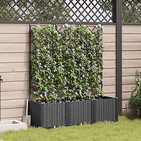 vidaXL Garden Planter with Trellis 3 pcs Black 120x40x143 cm