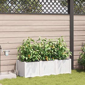 vidaXL Trädgårdsplanterare med Vattenirrigationssystem 3 st Vit