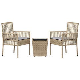 vidaXL Bistro Set 3 Pieces with Cushions Beige Poly Rattan