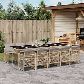 vidaXL Garden Dining Set 11 Pieces Beige Faux Rattan with Cushions
