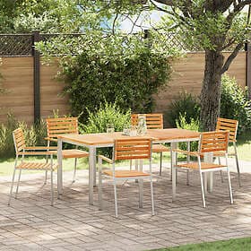vidaXL 7-delat trädgårdsdining set massivt teak utomhusbord 180x90x75 cm stapelb