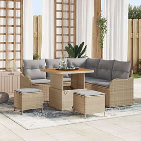 vidaXL 8-delad trädgårdsoff grupp med kuddar beige poly rattan akacia
