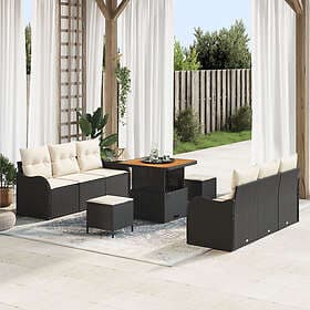 vidaXL Lounge Set 9 Pieces with Cushions Black Rattan Acacia