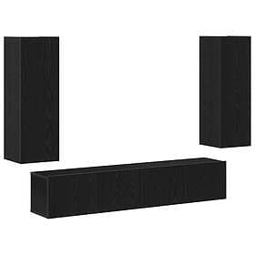 vidaXL 4-delars TV-bänk Set Väggmonterad Svart Ek MDF