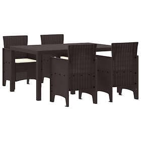vidaXL 5-delat trädgårdsmöbelset med kuddar Brun Poly Rattan 3378701