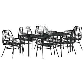 vidaXL 7-delat Trädgårdsmatsalsset Svart Poly Rattan 3507934