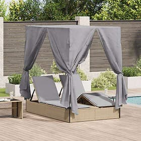 vidaXL Dubbel Solsäng Set om 2 Beige och ljusgrå Poly Rattan 3376130