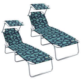 vidaXL Hopfällbara solstolar 2 st canopy med bladmönster 600D Oxford tyg 4200306