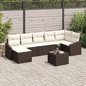 vidaXL 7-Piece Garden Dining Set with Cushions Gray Poly Rattan